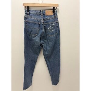 Pepe Jeans London Vintage High Waisted Embroidered Denim Medium Wash Blue Jeans